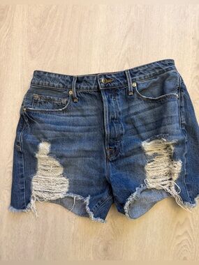 Good American- Women's Distressed Blue Denim Shorts